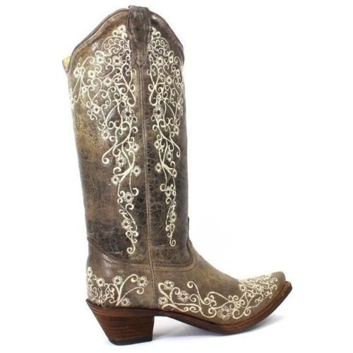 Corral Boots Corral Ladies Lisa Snip Distressed Brown Bone Embroidery Boots A1094 3 Corral Boots Corral Ladies Lisa Snip Distressed Brown Bone Embroidery Boots A1094 - Image 3