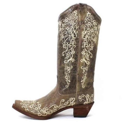 Corral Boots Corral Ladies Lisa Snip Distressed Brown Bone Embroidery Boots A1094 4 Corral Boots Corral Ladies Lisa Snip Distressed Brown Bone Embroidery Boots A1094 - Image 4
