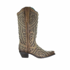 Corral Boots Corral Ladies Straw Brown Studded Boot W/ Bronze & Black Laser Inlay E1620 -Corral Boots 1620c