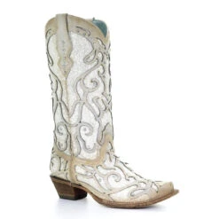 Corral Boots Women’s Corral Western Boots White Glitter Handcrafted
