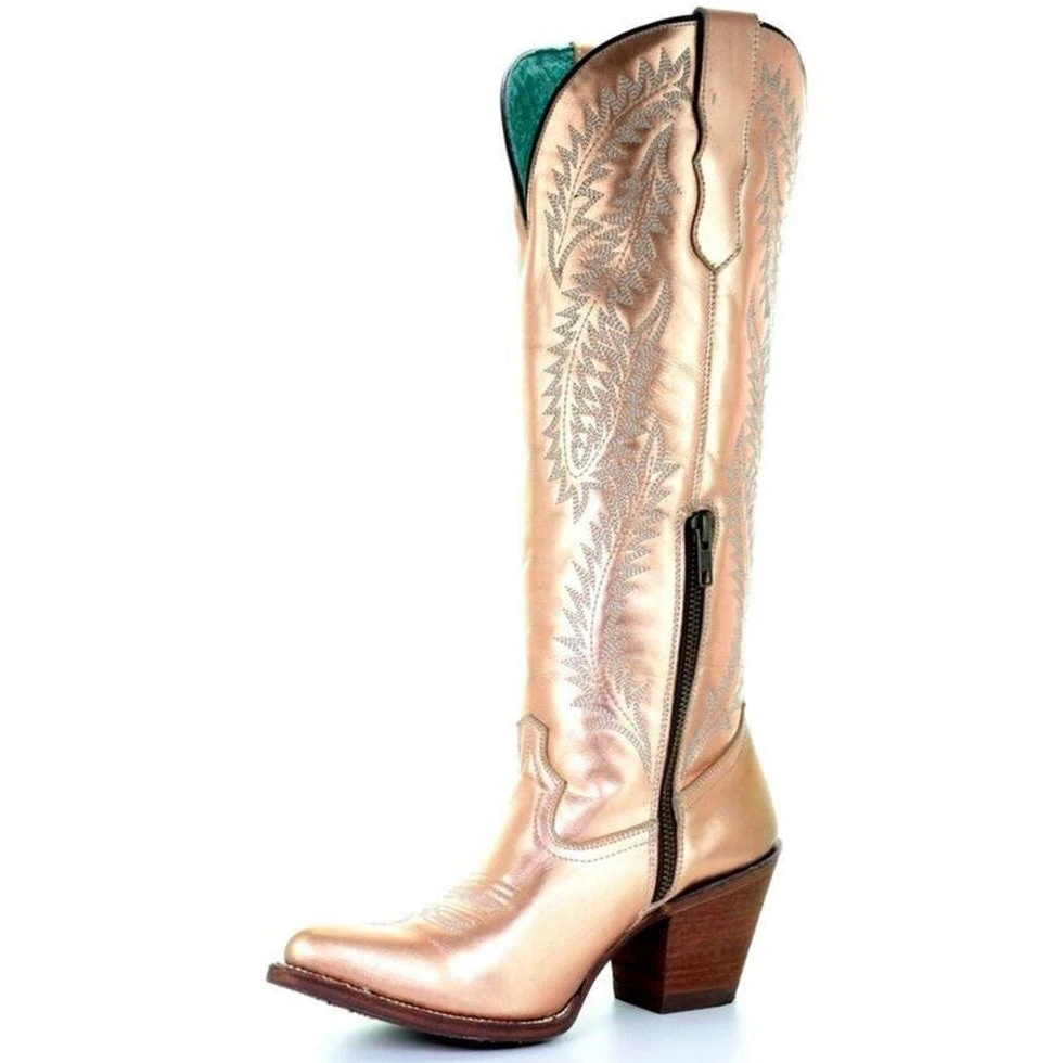 Corral Boots Corral Ladies Gold Metallic Embroidery Tall Zip Knee-High Boots E1380 3 Corral Boots Corral Ladies Gold Metallic Embroidery Tall Zip Knee-High Boots E1380 - Image 3