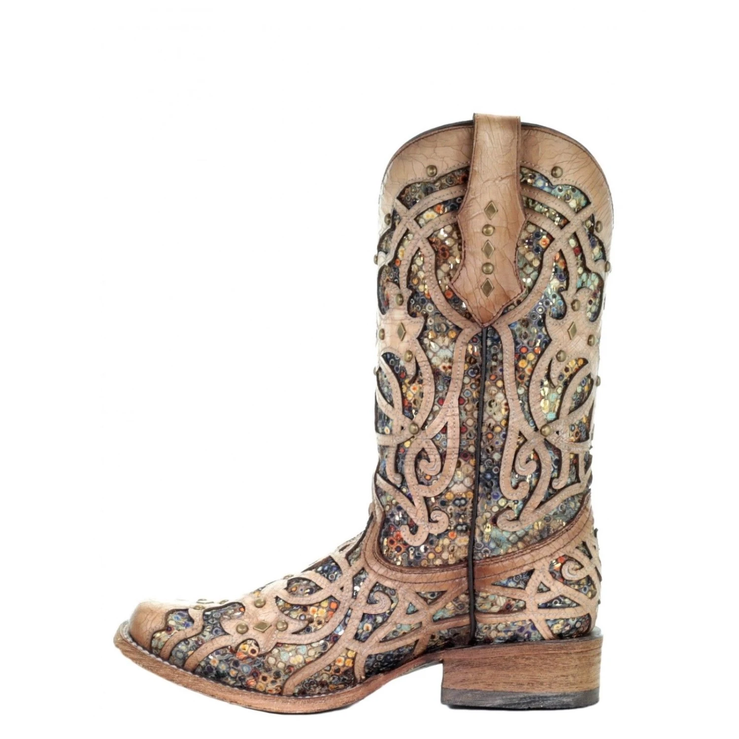 Corral Boots Corral Ladies Bone & Multicolor Inlay & Studs Square Toe Boots C3405 4 Corral Boots Corral Ladies Bone & Multicolor Inlay & Studs Square Toe Boots C3405 - Image 4