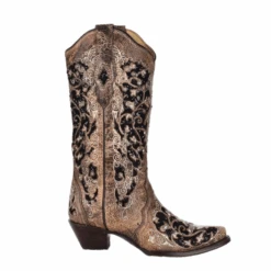 Corral Boots Corral Ladies Ashley Brown Floral & Black Sequin Inlay Boots A3569 -Corral Boots A3569b