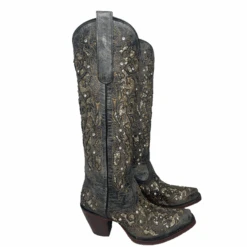 Corral Boots Corral® Ladies Embroidered Studded Inlay Distressed Black Snip Toe Boots A4344 -Corral Boots A4344b