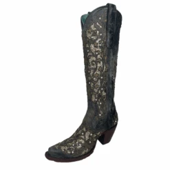 Corral Boots Corral® Ladies Embroidered Studded Inlay Distressed Black Snip Toe Boots A4344 -Corral Boots A4344d