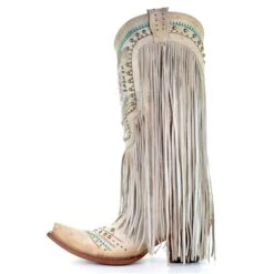 Corral Boots Corral Ladies Bone Multicolor Crystal And Fringe Snip Toe Boots C3424 -Corral Boots C3424 3