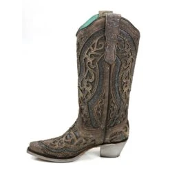 Corral Boots Corral Ladies Brown Grey Inlay & Studs Snip Toe Boots E1569 -Corral Boots E1569 2