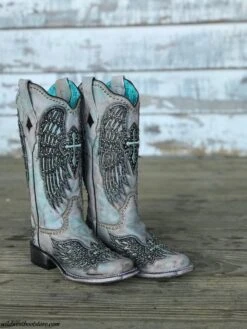 Corral Boots Corral Ladies Turquoise Cross & Wings Overlay & Studs Boots A3743 -Corral Boots IMG 2221