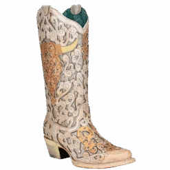 Corral Boots Corral® Ladies White Glitter Inlay & Bull Skull Embroidery Boots A4408