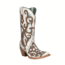 Corral Boots Corral® Ladies White Overlay & Studded Inlay Snip Toe Boots C3981