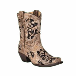 Corral Boots CorralĀ® Ladies Inlay Embroidery & Studs Distressed Brown Ankle Boots A4190