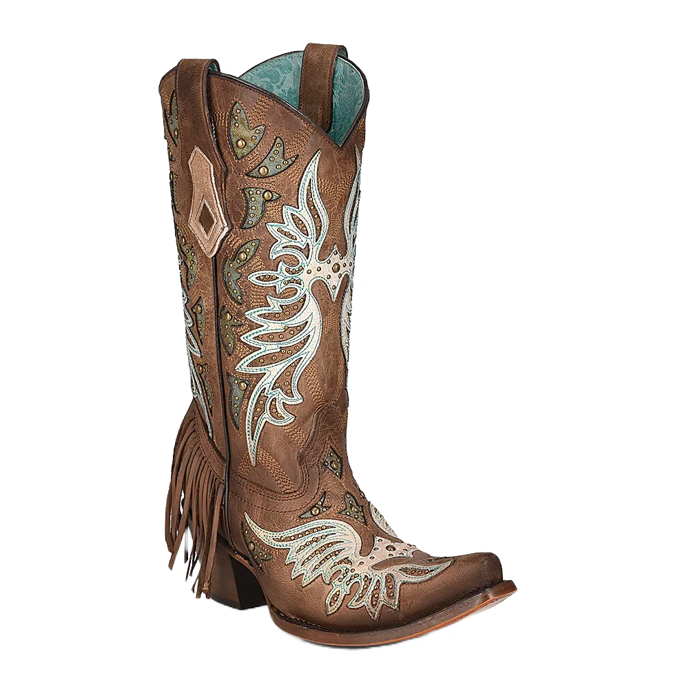 Corral Boots Corral Ladies Brown & Fringe Western Snip Toe Boots C3904 1 Corral Boots Corral Ladies Brown & Fringe Western Snip Toe Boots C3904