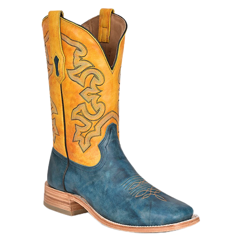 Corral Boots Corral Men's Embroidered Blue & Yellow Western Boots A4381 1 Corral Boots Corral Men's Embroidered Blue & Yellow Western Boots A4381