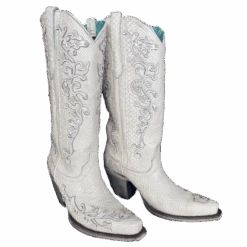 Corral Boots Corral® Ladies "Anna" White Python Overlay & Embroidery Wedding Boots A4357