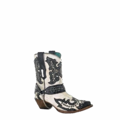 Corral Boots Corral Ladies White With Black Overlay Embroidery & Stud Boots A3973