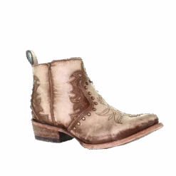 Corral Boots Corral Ladies Embroidery & Stud Round Toe Beige Ankle Boot C3728