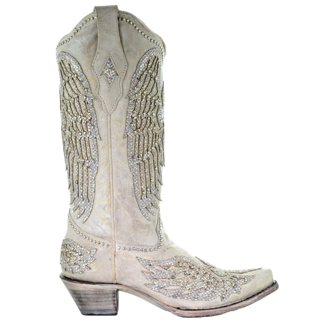 Corral Boots Corral Ladies Angela White Glitter Wing & Cross Studded Boots A3571 2 Corral Boots Corral Ladies Angela White Glitter Wing & Cross Studded Boots A3571 - Image 2