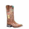 Corral Boots Corral Ladies Tan Deer Skull Overlay & Floral Embroidery Boots A3708