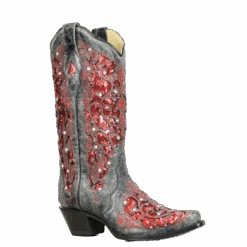 Corral Boots Corral Ladies Black-Red Glitter Inlay & Crystal Boots A3534