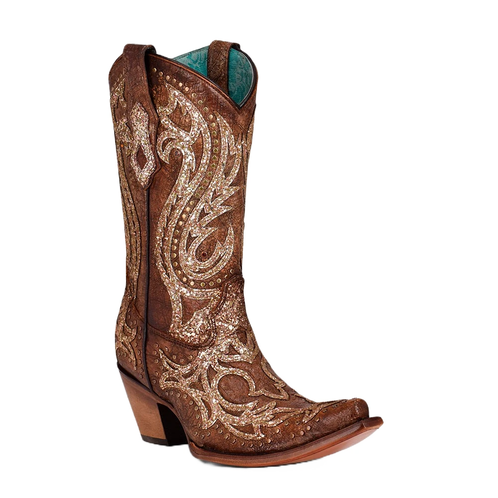 Corral Boots Corral Ladies Cognac Overlay & Studs With Crystals Western Boots C3825 1 Corral Boots Corral Ladies Cognac Overlay & Studs With Crystals Western Boots C3825