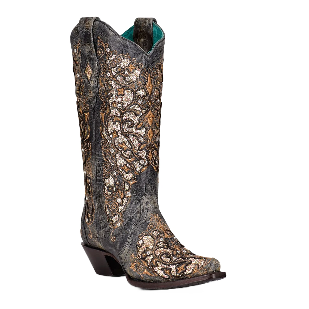 Corral Boots Corral Ladies Studs & Crystals With Black Inlay Boots A4231 1 Corral Boots Corral Ladies Studs & Crystals With Black Inlay Boots A4231