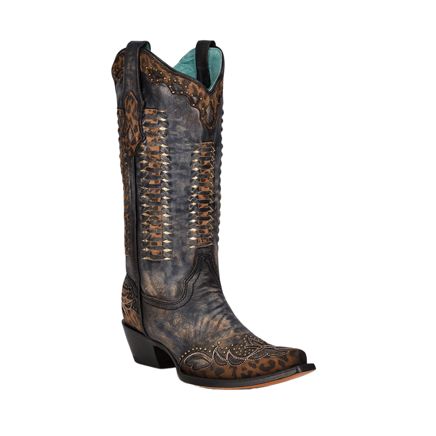 Corral Boots Corral® Ladies Black Leopard Print Overlay Studded Boots C3881 1 Corral Boots Corral® Ladies Black Leopard Print Overlay Studded Boots C3881