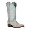 Corral Boots Corral Ladies Embroidered White & Turquoise Square Toe Boot Z5139