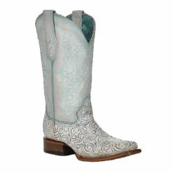 Corral Boots Corral Ladies Embroidered White & Turquoise Square Toe Boot Z5139