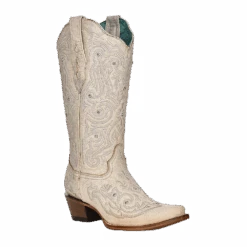 Corral Boots Corral Ladies Bone Crystal Embroidered White Snip Toe Boots Z5123