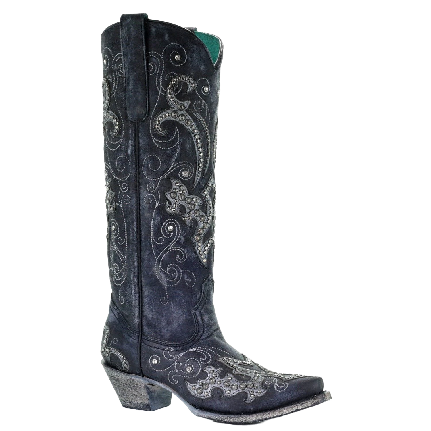 Corral Boots Corral Ladies Black Overlay Emroidery Stud & Crystals Tall Boots A3637 1 Corral Boots Corral Ladies Black Overlay Emroidery Stud & Crystals Tall Boots A3637