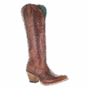 Corral Boots Corral Ladies Cognac Brown Embroidery Tall Leather Boots E1570