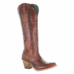 Corral Boots Corral Ladies Cognac Brown Embroidery Tall Leather Boots E1570