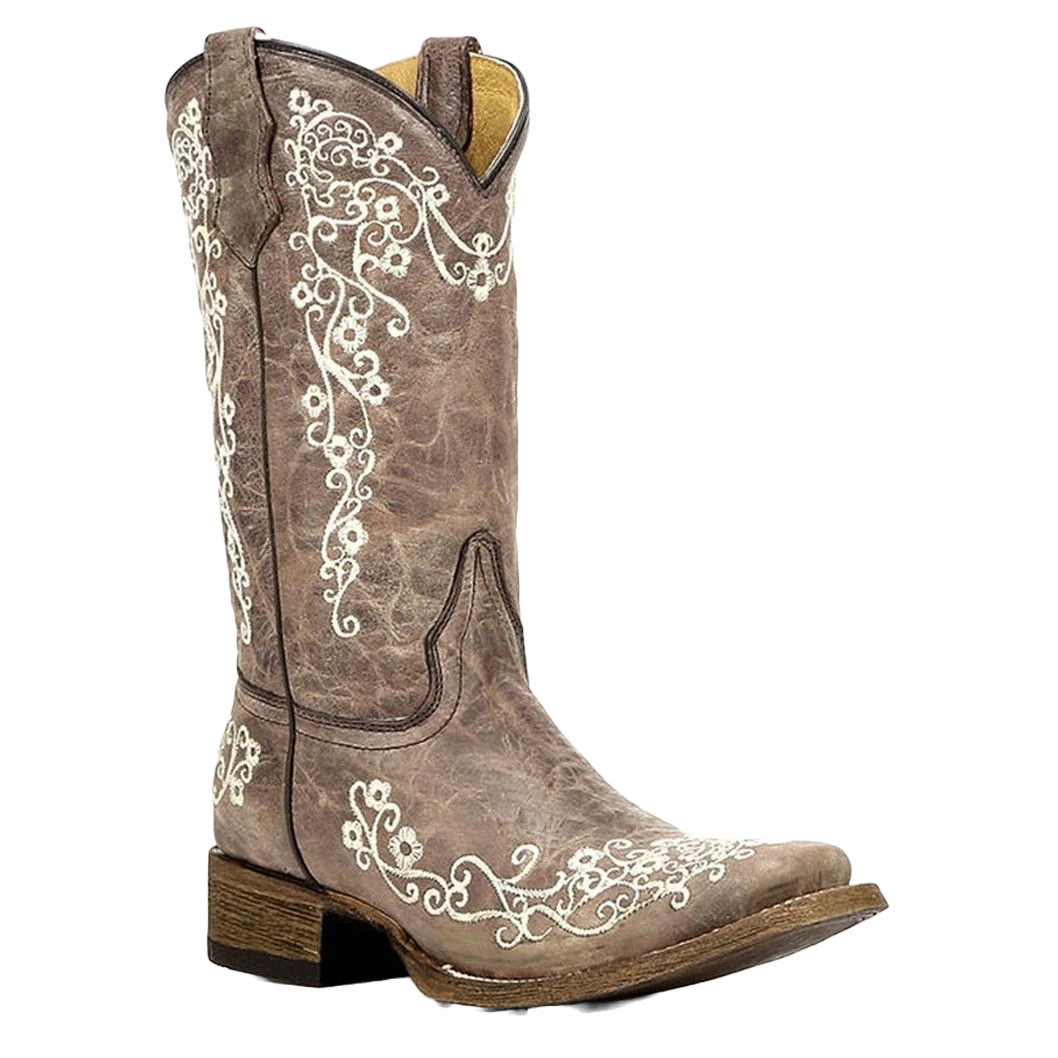 Corral Boots Corral Children's Bone Embroidered Cowhide Square Toe Boot A2980 3 Corral Boots Corral Children's Bone Embroidered Cowhide Square Toe Boot A2980 - Image 3