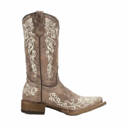Corral Boots Corral Children's Bone Embroidered Cowhide Square Toe Boot A2980