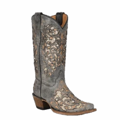 Corral Boots Corral® Youth Girls Studded Inlay Black & Gold Western Boots T0137