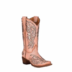 Corral Boots Corral® Youth Girls Pink Glitter Inlay Western Snip Toe Boots T0103