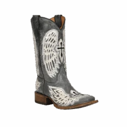 Corral Boots Corral® Youth Girl's Black Cross & Wings Overlay Western Boots T0139