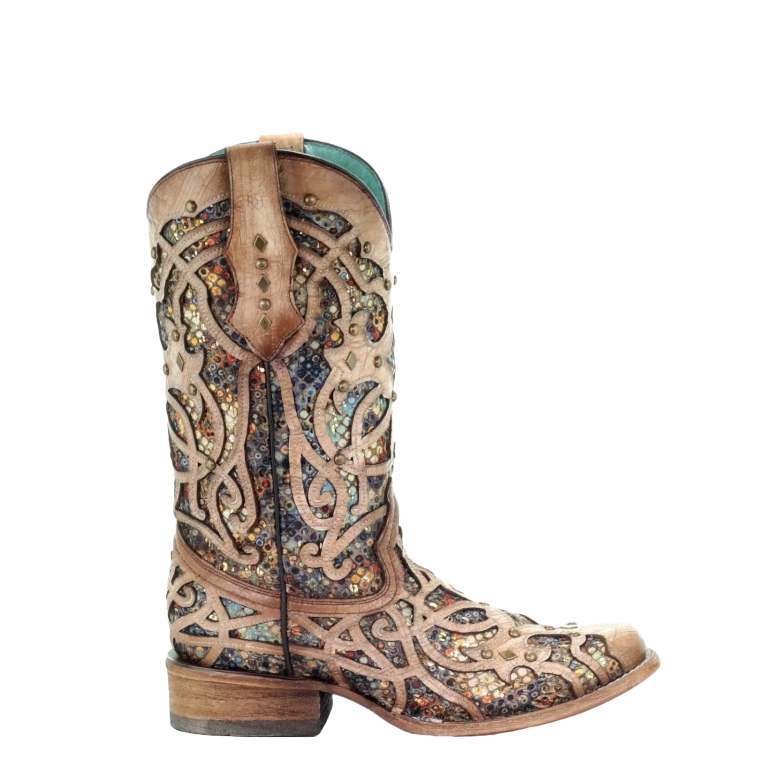 Corral Boots Corral Ladies Bone & Multicolor Inlay & Studs Square Toe Boots C3405 2 Corral Boots Corral Ladies Bone & Multicolor Inlay & Studs Square Toe Boots C3405 - Image 2