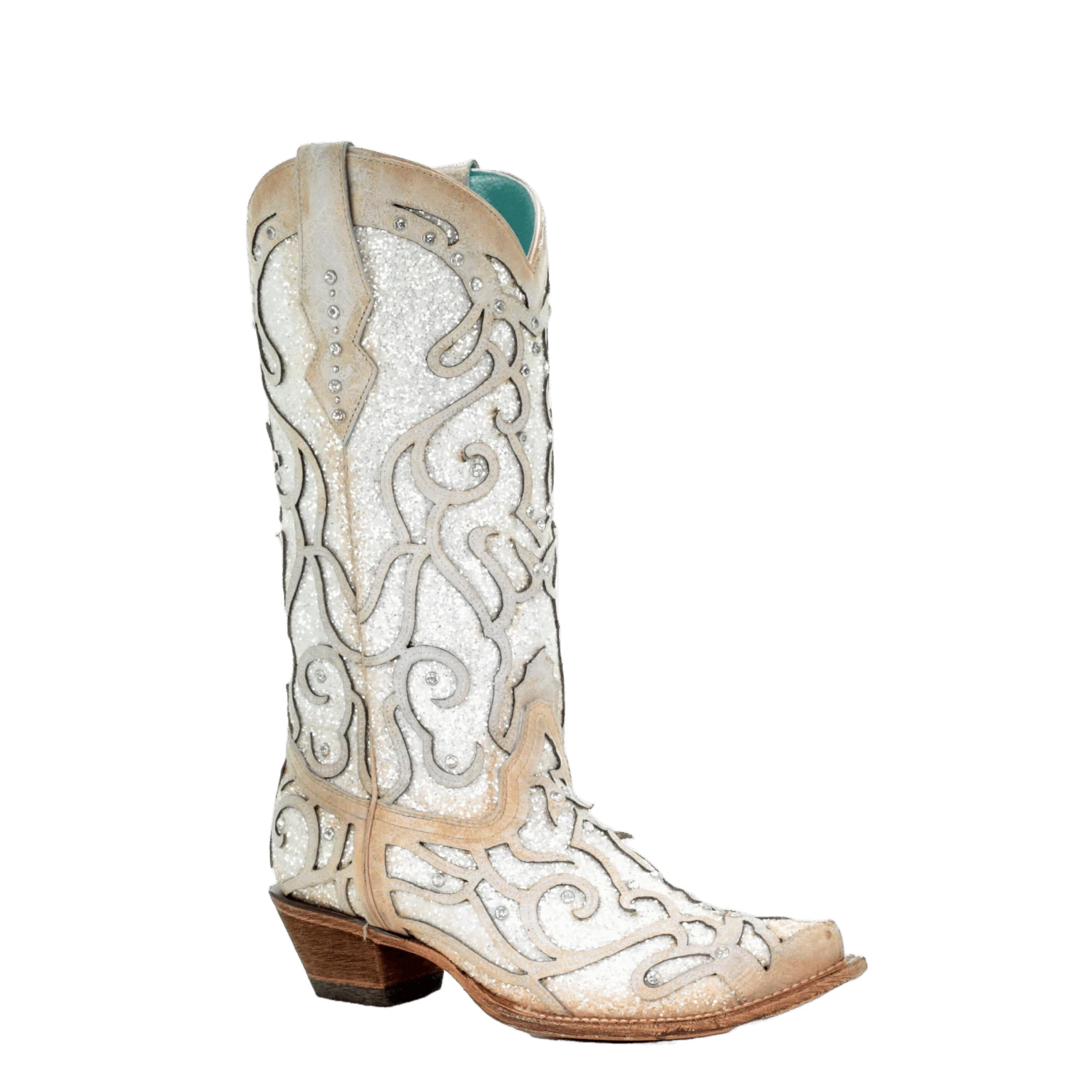 Corral Boots Corral Ladies White Glitter Inlay/Crystals Sniped Toe Boot C3434 1 Corral Boots Corral Ladies White Glitter Inlay/Crystals Sniped Toe Boot C3434