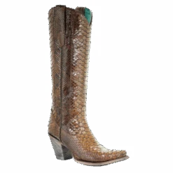 Corral Boots Corral Ladies Tan Full Python Snakeskin Zip-Up Knee-High Boots A3667