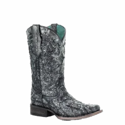 Corral Boots Corral Ladies Black Grey Glitter Inlay & Studs Square Toe Boots C3404