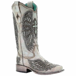Corral Boots Corral Ladies Turquoise Cross & Wings Overlay & Studs Boots A3743