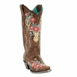 Corral Boots Corral Ladies Tan Deer Skull Overlay & Floral Embroidered Boots A3652
