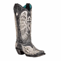 Corral Boots Corral Ladies Black Cross & Wings Overlay & Studs Grey Boots A4232