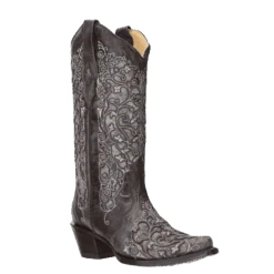 Corral Boots Corral Ladies Black & Grey Inlay Embroidery & Studs Boots A3320