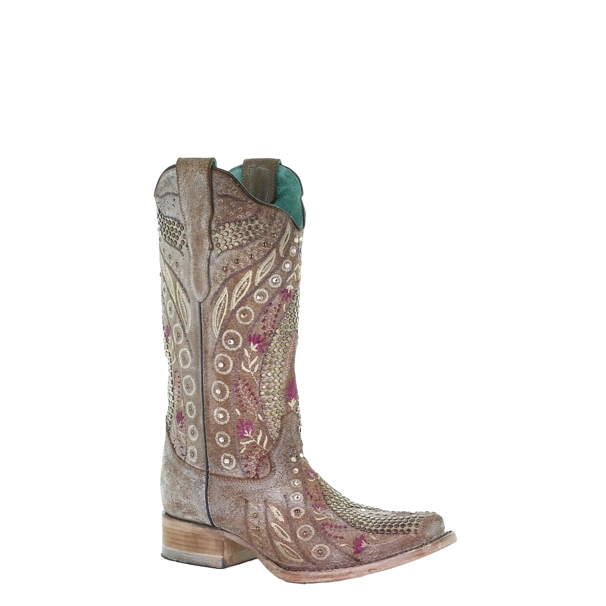 Corral Boots Corral Ladies Taupe Flowered Embroidery & Crystal Studs Boots E1520 1 Corral Boots Corral Ladies Taupe Flowered Embroidery & Crystal Studs Boots E1520