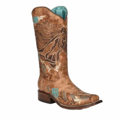 Corral Boots Corral® Ladies Sand Horse Inlay And Multicolor Square Toe Boots A4266