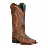 Corral Boots Corral Ladies Embroidery & Studs Brown Laser Square Toe Boots Z5009