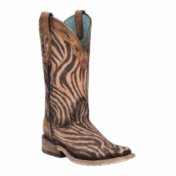 Corral Boots Corral Ladies Saddle Zebra Print & Overlay Square Toe Boots C3859