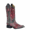 Corral Boots Corral Ladies Grey Red Glitter Inlay & Crystals Square Toe Boots A3647